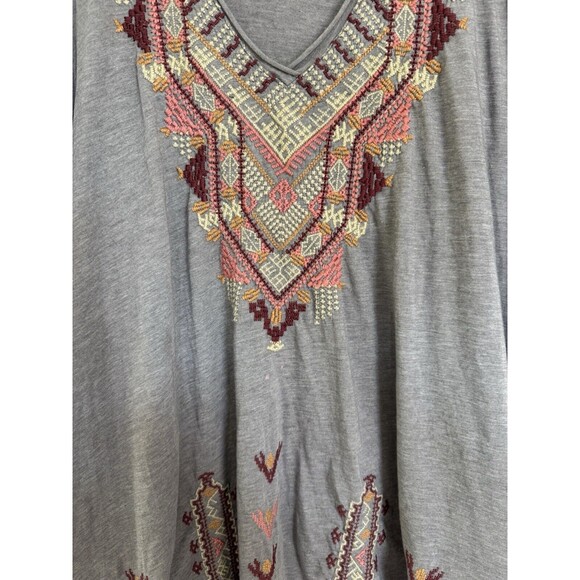 Johnny Was Floral Embroidered V Neck Tunic Blouse Top SZ M Boho Hippie Colorful - Picture 6 of 11
